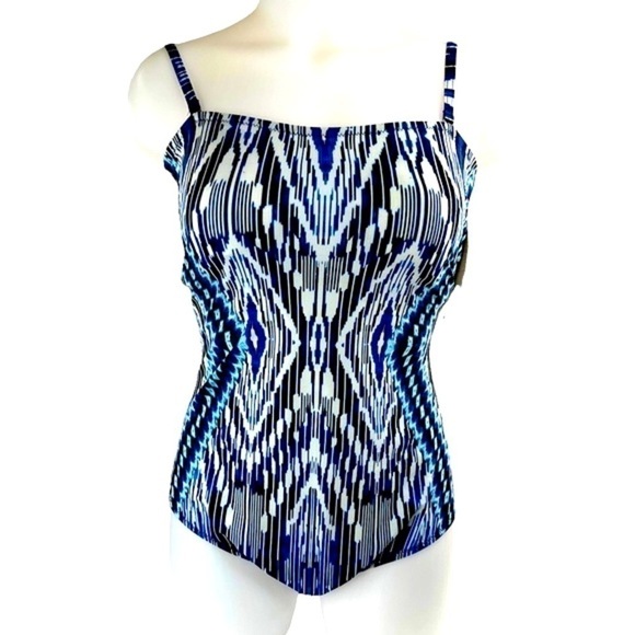 Profile by Gottex Bandeau One Piece Blue Multi Colored Swimsuit - Picture 1 of 16